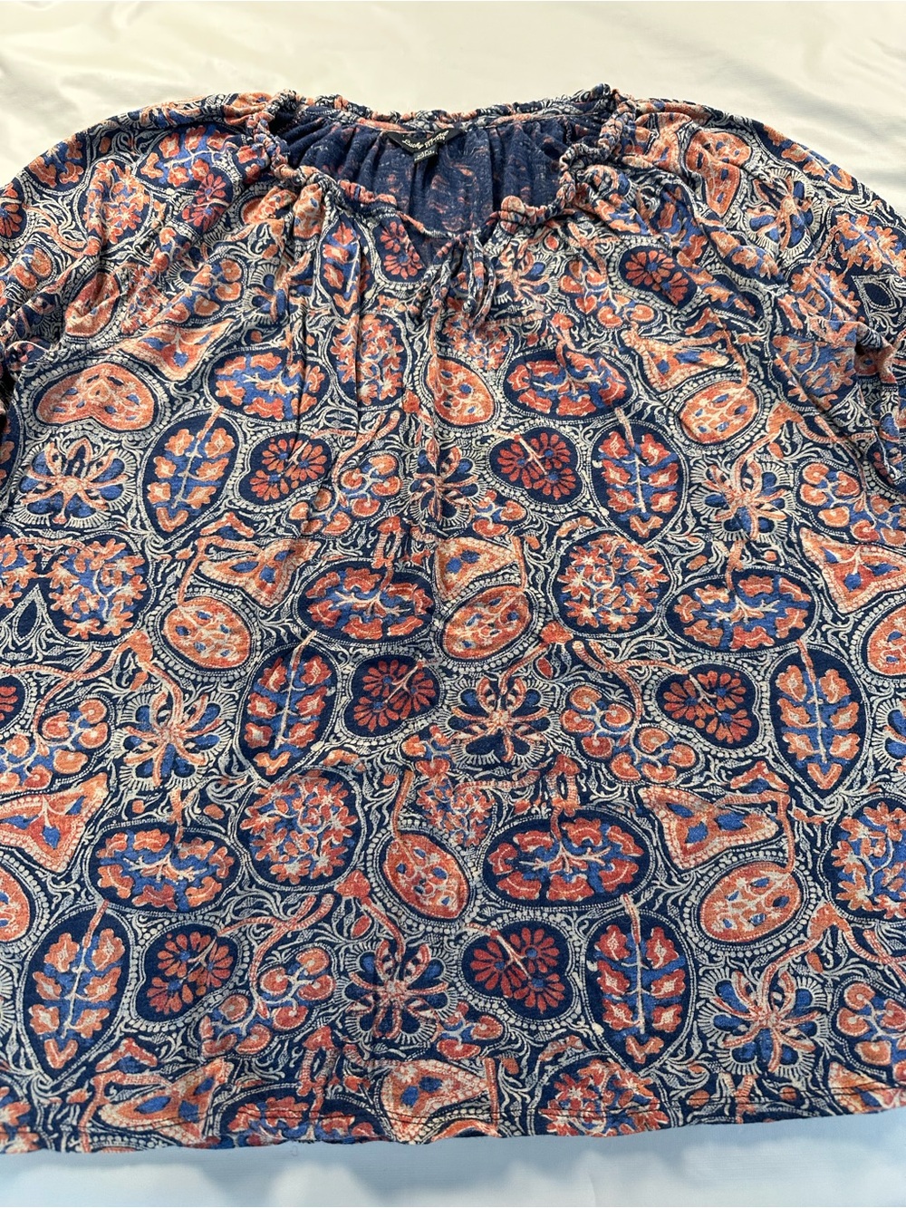 Lucky Brand 1X Coral Printed Peasant Blouse